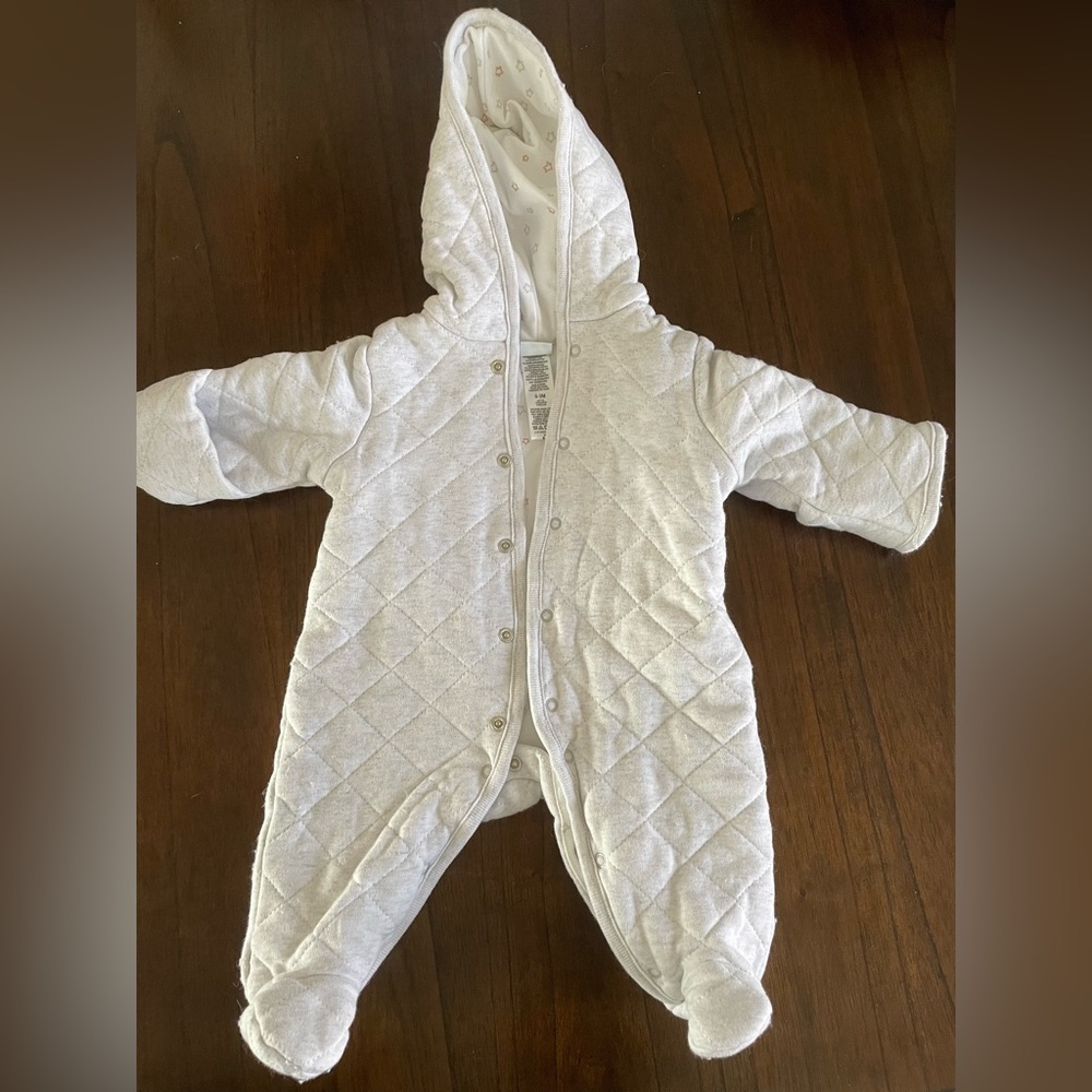 Little Me baby quilted & hooded footie - 0-3 months. Never worn, brand new